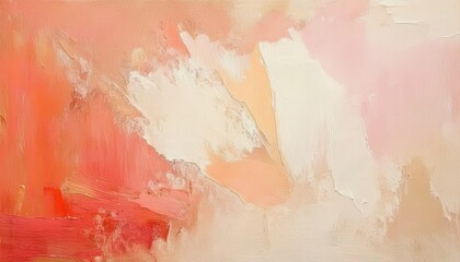 Wall Mural - soft peach and coral abstract oil painting with textured brush strokes and warm gradient blends perfect for modern wall art or banner background