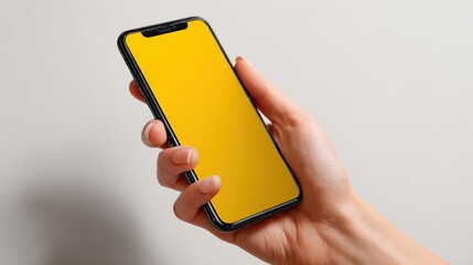 app mockup on smartphone, UI interface visible, hand holding device, clean background