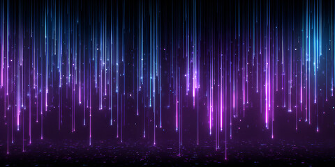 Neon rain of purple and blue vertical light beams