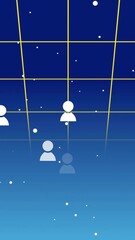 Wall Mural - Floating white figures in blue space with stars, creating animation grid effect