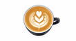 © Mark - Top view of latte with heart tulip art in black cup on white background