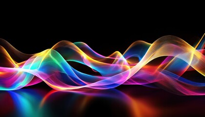 Wall Mural - vibrant flowing colorful light waves in abstract pattern glowing against black background for digital art or creative design