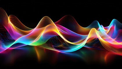 Wall Mural - vibrant flowing colorful light waves in abstract pattern glowing against black background for digital art or creative design