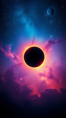 Wall Mural - An illustration of a solar eclipse in space with beautiful colors. 