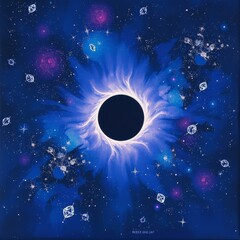 Wall Mural - An illustration of a solar eclipse in space with beautiful colors. 