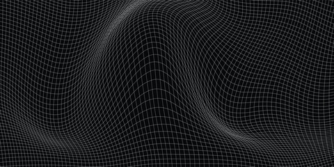 Wall Mural - abstract distorted wireframe wave. vector curve surface background. technology grid pattern. black m