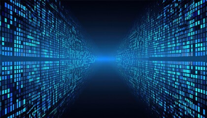 Wall Mural - blue digital matrix futuristic grid with glowing squares abstract technology wallpaper for web desig
