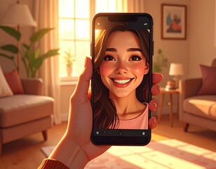 Hand holding a mobile phone making a video call