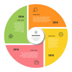 Wall Mural - Circle chart infographic template with 4 options modern style for presentation, start up project, business strategy, theory basic operation, logic analysis. Venn diagram vector 10 eps