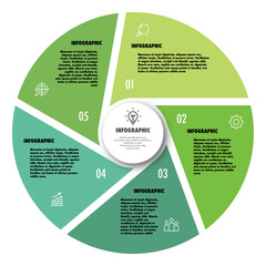 Wall Mural - Circle chart infographic vector template with 5 options modern style for presentation, start up project, business strategy, theory basic operation, logic analysis. Venn diagram 10 eps