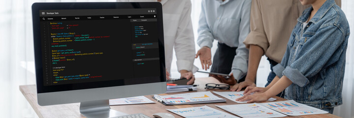 Software development programming on computer screen for brisk application and program coding