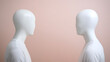 © photo for everything - Facing mannequins: stark white figures set against a soft pink backdrop. A study in form, contrast, and the abstract nature of identity and perception.