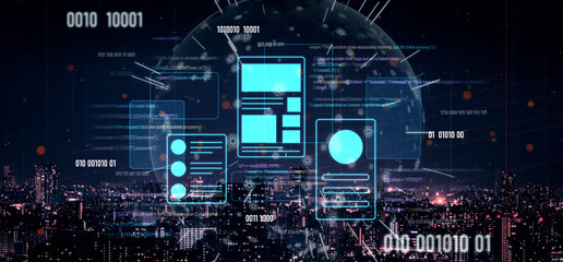 UI UX mockup showing application layout, structure, and code interface. UI design defines user flow, UI design improves clarity, UI design enhances experience, and UX design supports logic. Vouch