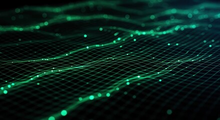 Wall Mural - Abstract Green Network: Futuristic Digital Grid with Glowing Dots