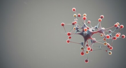 Wall Mural - Abstract Molecular Structure with Spheres and Connections on Gray Background