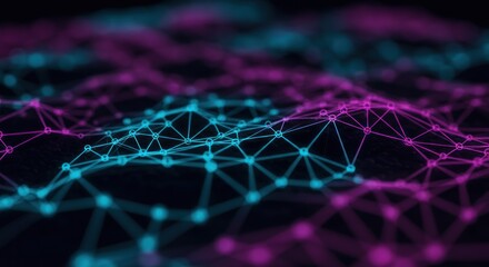 Wall Mural - Abstract Network: Cyberpunk Style Interconnected Nodes with Vibrant Blue and Purple Hues