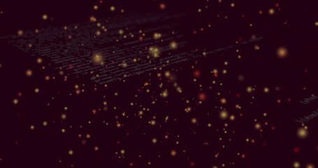 Wall Mural - Drifting luminous yellow and orange orbs illuminating virtual data space, with faint code lines