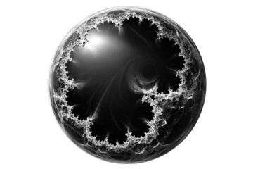 Wall Mural - abstract grayscale fractal art depicting a sphere with intricate, icy-looking patterns on a transpar