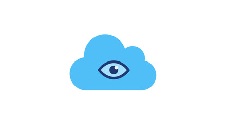 An illustration of a light blue cloud symbol featuring a dark blue eye icon, symbolizing cloud security, data monitoring, or digital surveillance.