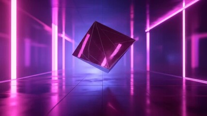 Abstract Geometric Shape Floating in Neon Lit Space