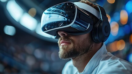Man wearing VR headset, experiencing immersive virtual reality. (1)