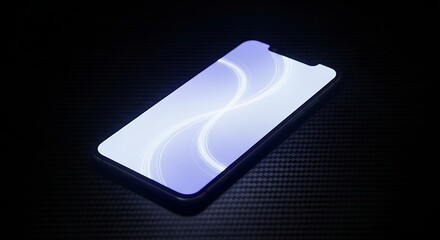 Modern smartphone displaying a glowing abstract design on a dark textured surface for technology and communication concepts