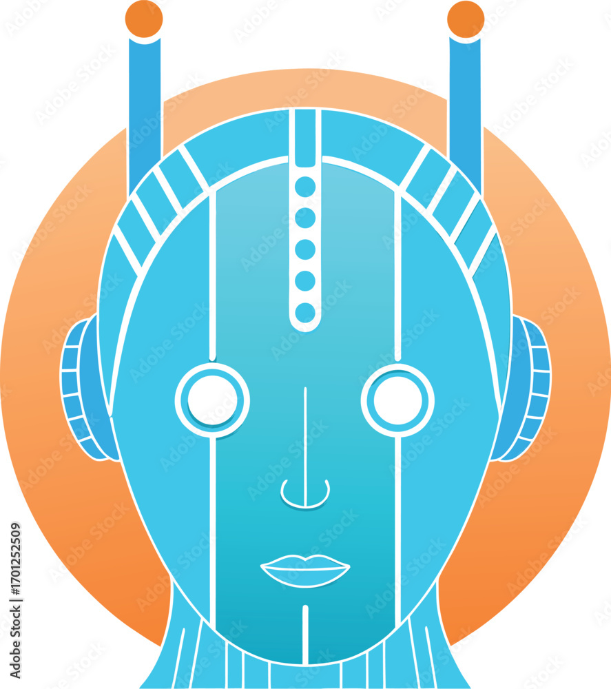 Blue Robot Head with Orange Circle Background and Antennas android ...