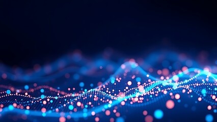 Futuristic data visualization with glowing blue particles on a dark background, symbolizing advanced technology.