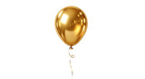 Golden balloons with blue ribbons isolated on a white background for a happy birthday party celebration