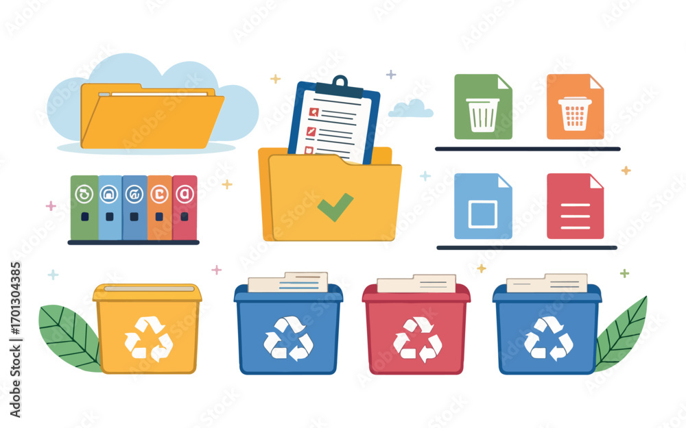 File Folder Recyclable Digital file management organization and recycling concept with folders ...
