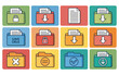 © MD - Diverse Collection of Colorful File Folder Icons Representing Actions like Saving Deleting Locking and Downloading Documents