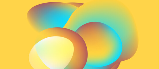 Wall Mural - Abstract shapes overlap, creating vibrant color gradients. Yellow background enhances visual impact, smooth transitions present.