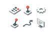 © Art Fusion - isometric icon items isolated on white background control joystick icon gear lever arrow path screen lines