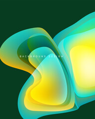 Wall Mural - Abstract flowing shapes, vibrant colors blend. Yellow, turquoise, green create dynamic visual effect. Modern design element.