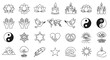 © Crushin - Set of peace and meditation icons contains lotus, candle, hand, dove, world, yin yang, heart, sunrise, tree, feather, star, wave, sun, hope, love, harmony, balance, tranquility, nature