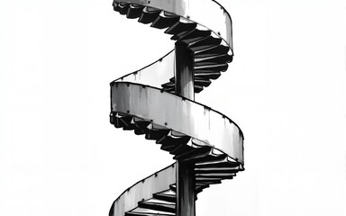 abstract ink sketch of a looping staircase in black and white. high quality