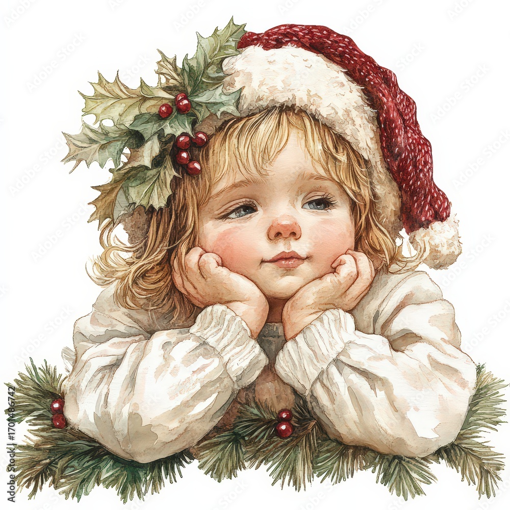 Drawing of a little girl with angel wings in watercolor. Christmas ...