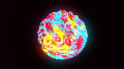 Pixel background. 3D Render abstract smooth shape chromefile colors, loops animation
