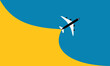 © Widy Amelia Putri - Illustration of simple airplane travel opens the background behind itself. Banner for a trip abroad on vacation. Copy space and negative space.