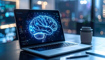 laptop on brain icon 