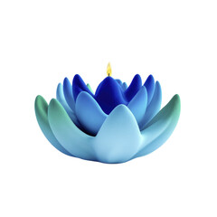 Wall Mural - A blooming lotus flower candle glows with a warm yellow flame against a dark background