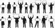 © injala - Collection of diverse silhouettes of men and women holding blank signs, ideal for protests, demonstrations, or announcements.