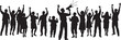 © injala - Silhouette of a crowd cheering with a person using a megaphone, demonstrating unity and protest.