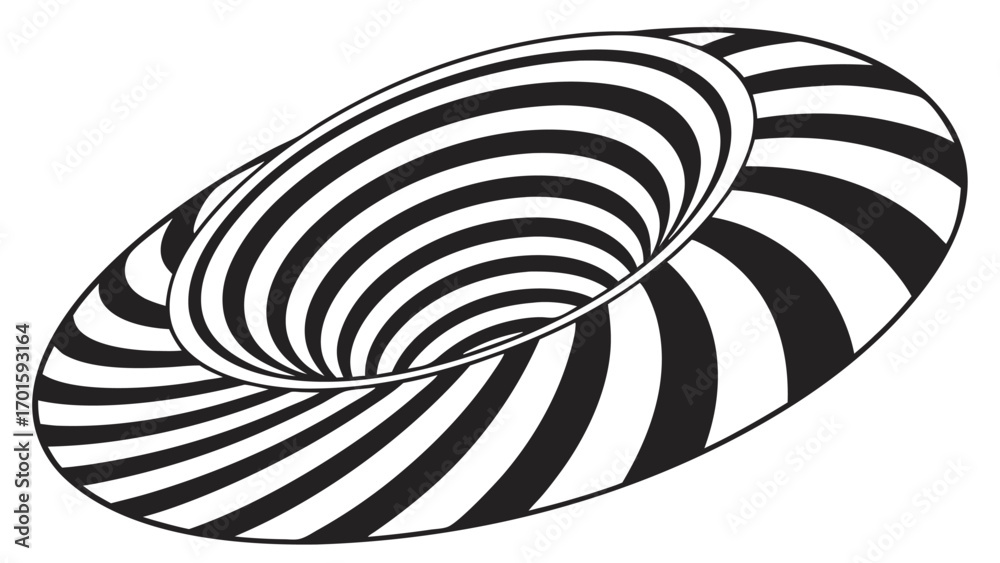 An abstract optical illusion of a black and white swirling vortex or ...