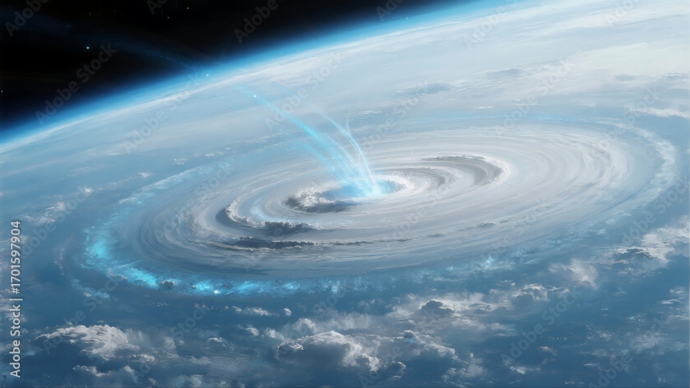 Breathtaking Cosmic Scene of Planet with Swirling Vortex and Blue ...