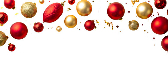 Wall Mural - Colorful Christmas balls with snowflakes and ribbons on a white background