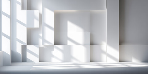 Wall Mural - abstract geometric shadows on bright white wall background