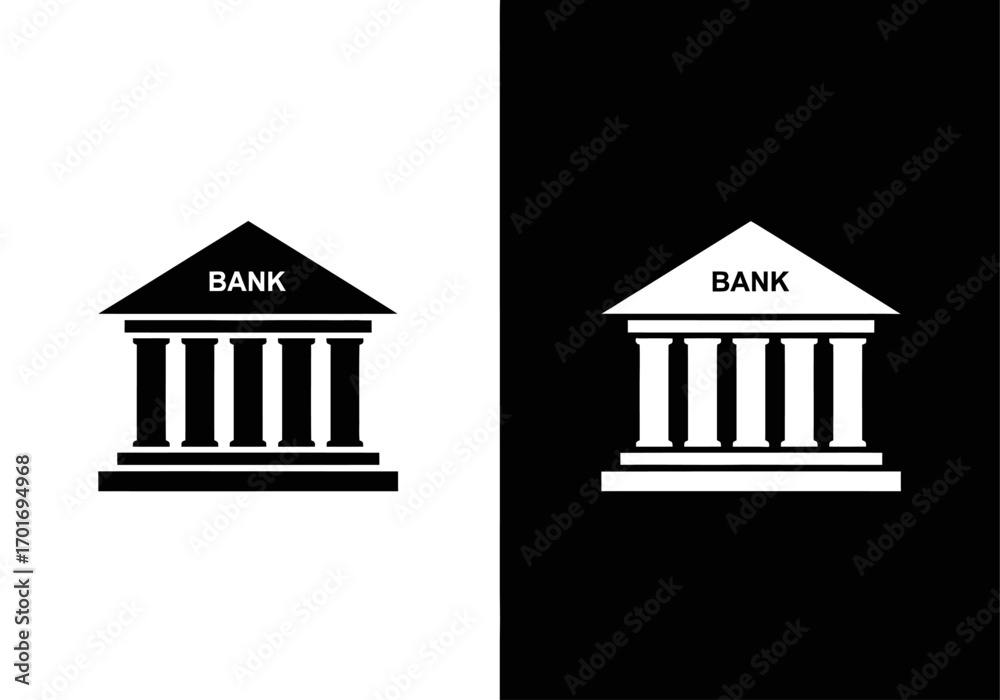Bank Icon with Minimalist Design: A simple, monochrome rendering of a ...
