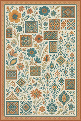  Moroccan Folk art inspired Carpet with modern Pattern in high definition isolated on white canvas with trending colors
