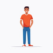 © BrianQuest - Casual Young Man in Orange T-Shirt and Blue Pants - AI Generated